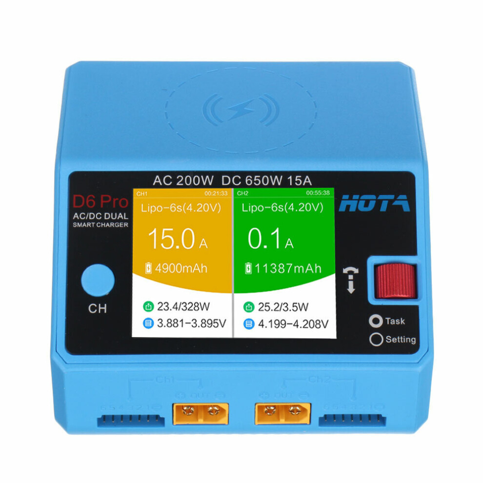 Hota D6 Pro Ac 200W Dc 650W 15A*2 Dual Channel Lipo Charger With Wireless Charging 4 Colors For Nizn/Nicd/Nimh Battery 3518362923112