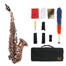 Slade Red Bronze Bend Bb B-flat Soprano Saxophone Sax Abalone Shell Key Carve Pattern with Case Gloves