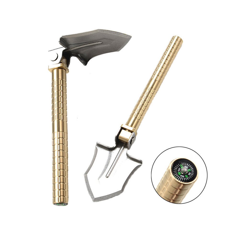 Military Portable Folding Brass Shovel With Compass Multifunction Hoe Trowel Spade Knife Tools for Garden Outdoor Camping Survival