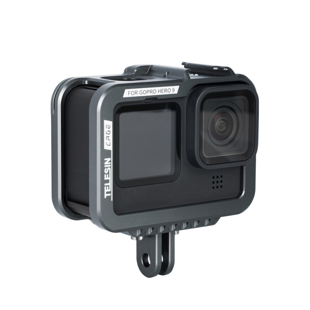 Telesin Aluminum Protective Case For Gopro Hero 9 Camera Frame Housing Cage With Removable Backdoor And Cold Shoe Mount 619554342476