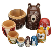 5-Piece Hand-Painted Wooden Bear Russian Nesting Dolls – Matryoshka Toy Set for Kids & Decor Gift