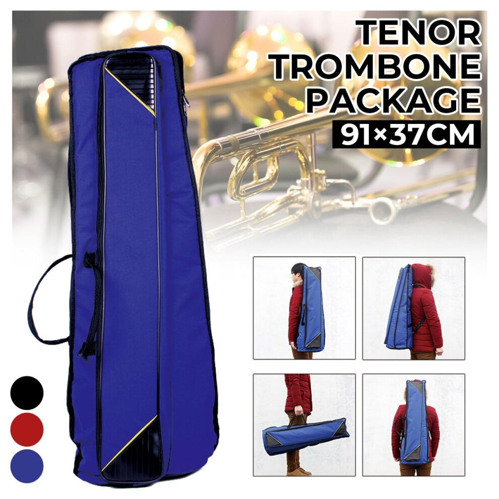 Portable Oxford Cloth Tenor Trombone Backpack Add Sponge Instrument Shoulder Bag Waterproof Blue / Red / Black