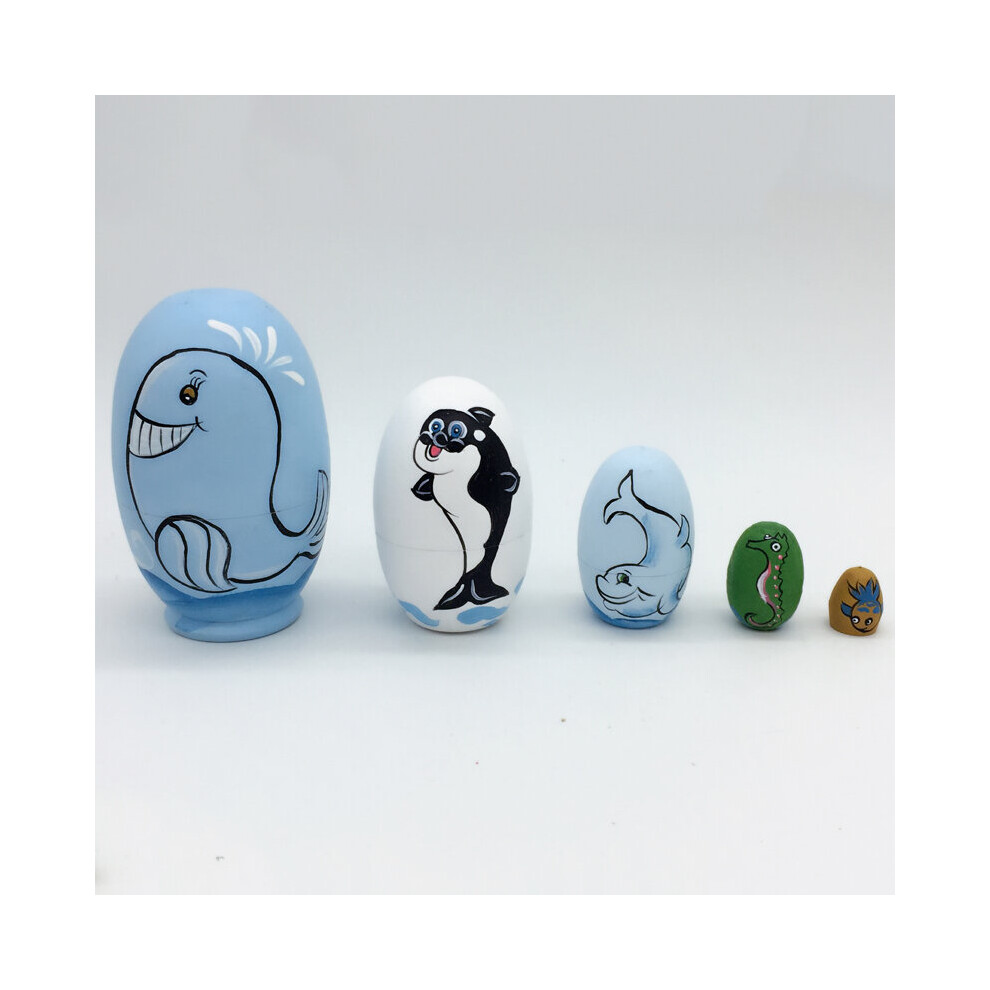 Matryoshka Set of 5 Nesting Dolls Animal Painting Panda Shark Madness Russian Wooden Doll Toy