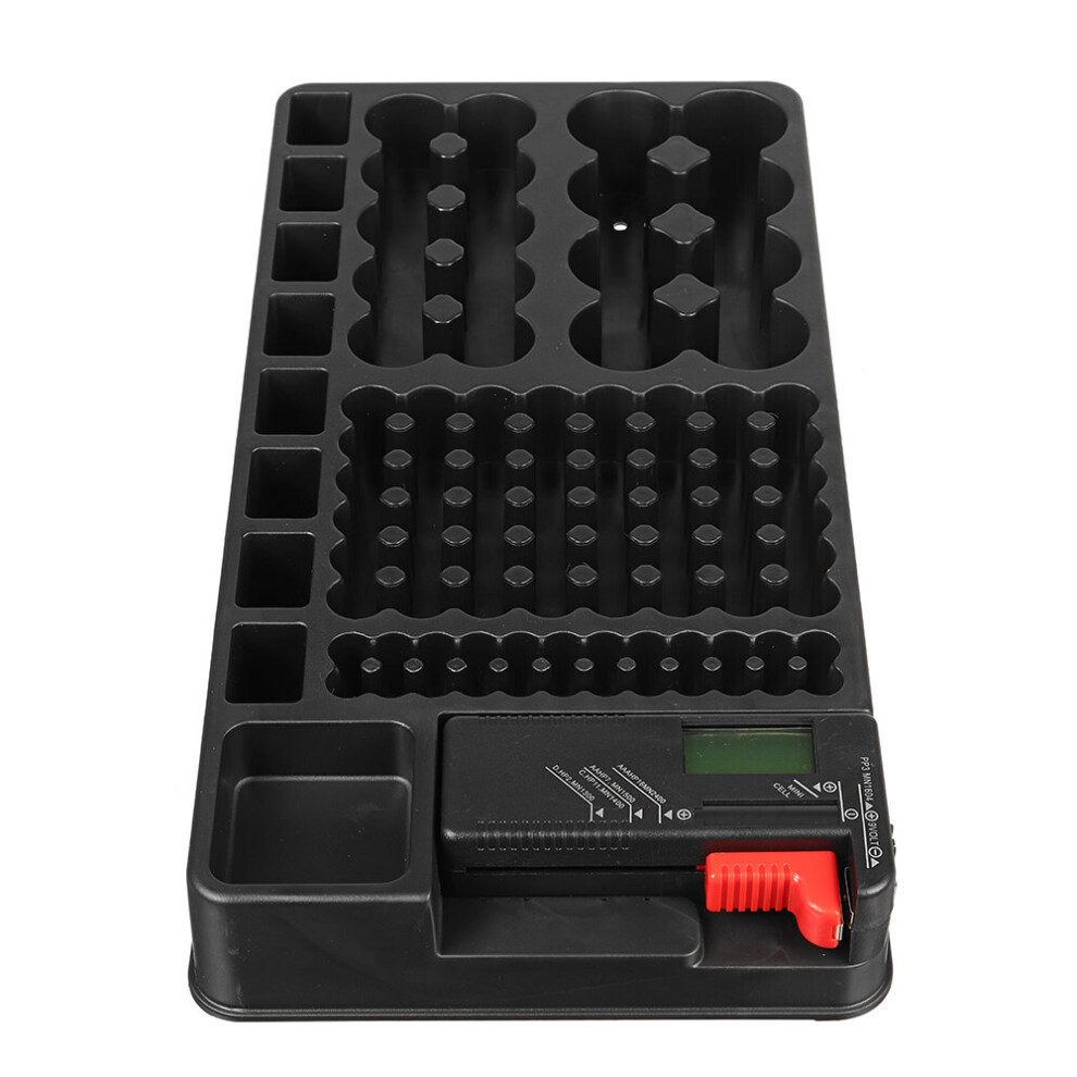Quantum Battery Storage Organizer Holder Tester Battery Caddy Rack Case Box With Battery Checker For Aa Aaa D C 9V Battery Black 4301111313666