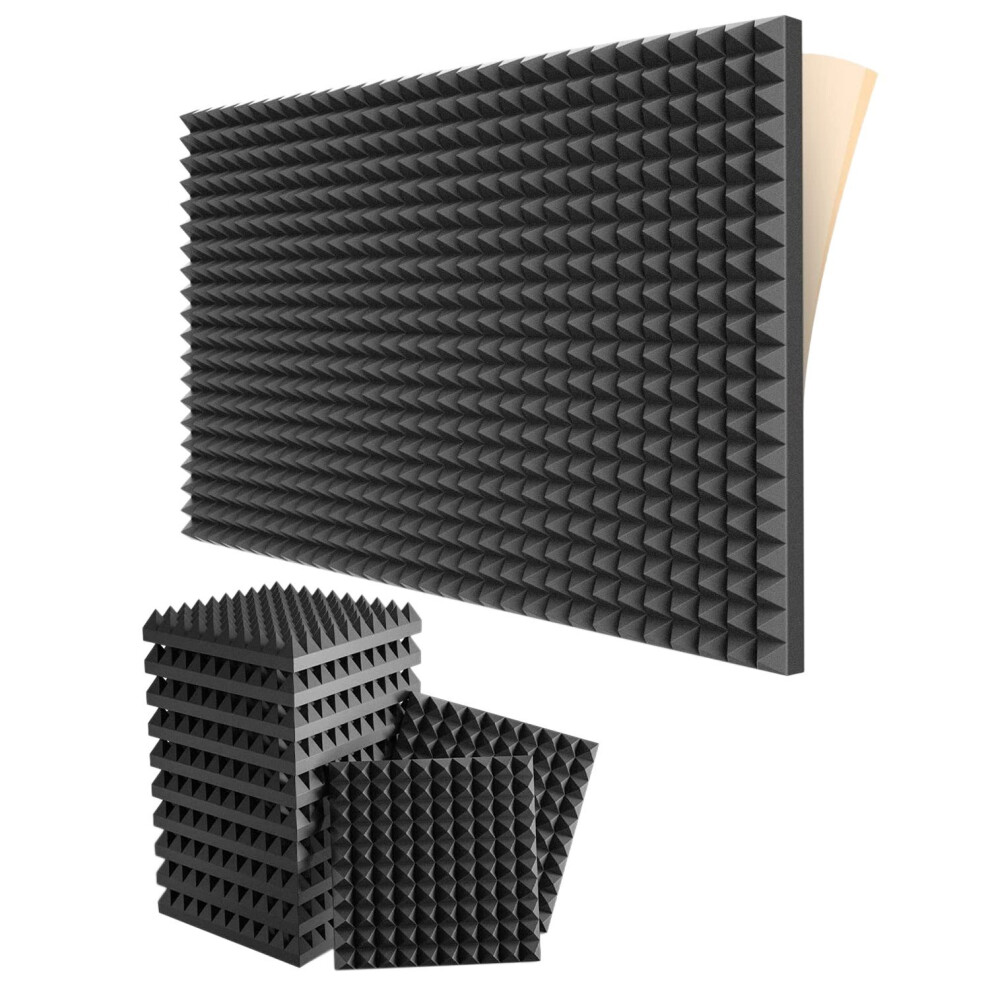12 Pack Self-Adhesive Sound Proof Foam Panels 2X12x12inch Acoustic Panels With High Density,Pyramid Design Acoustic Foam 4761106667974