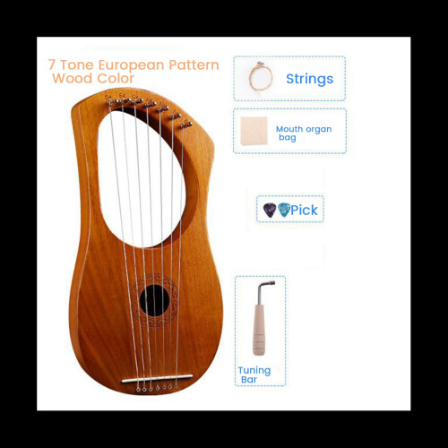 7 String Lyre Harp Wood String Instrument with Carry Bag Extra String Set and Accessaries Style B 1