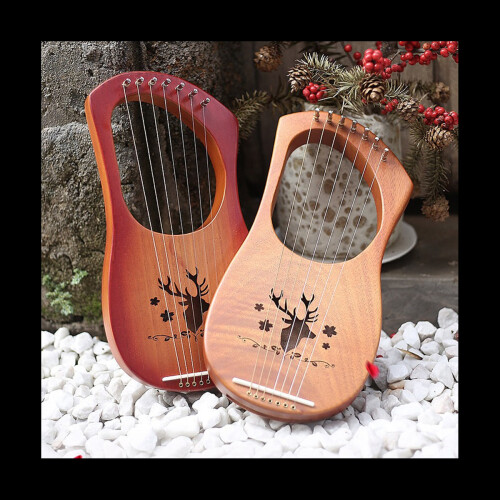 7 String Lyre Harp Wood String Instrument with Carry Bag Extra String Set and Accessaries Style B 2