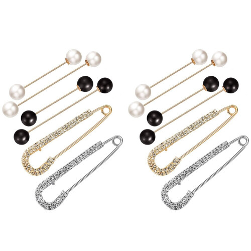 12 Pieces Sweater Shawl Clips Set, Include Double Faux Pearl Brooch