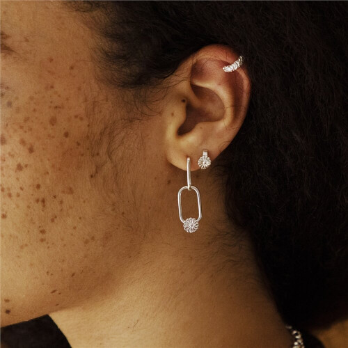 Daisy London Silver Daisy Bloom Huggie Earrings 2