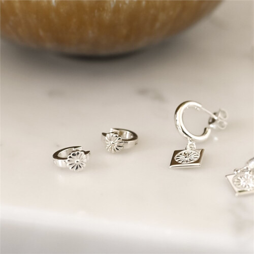 Daisy London Silver Daisy Bloom Huggie Earrings 1