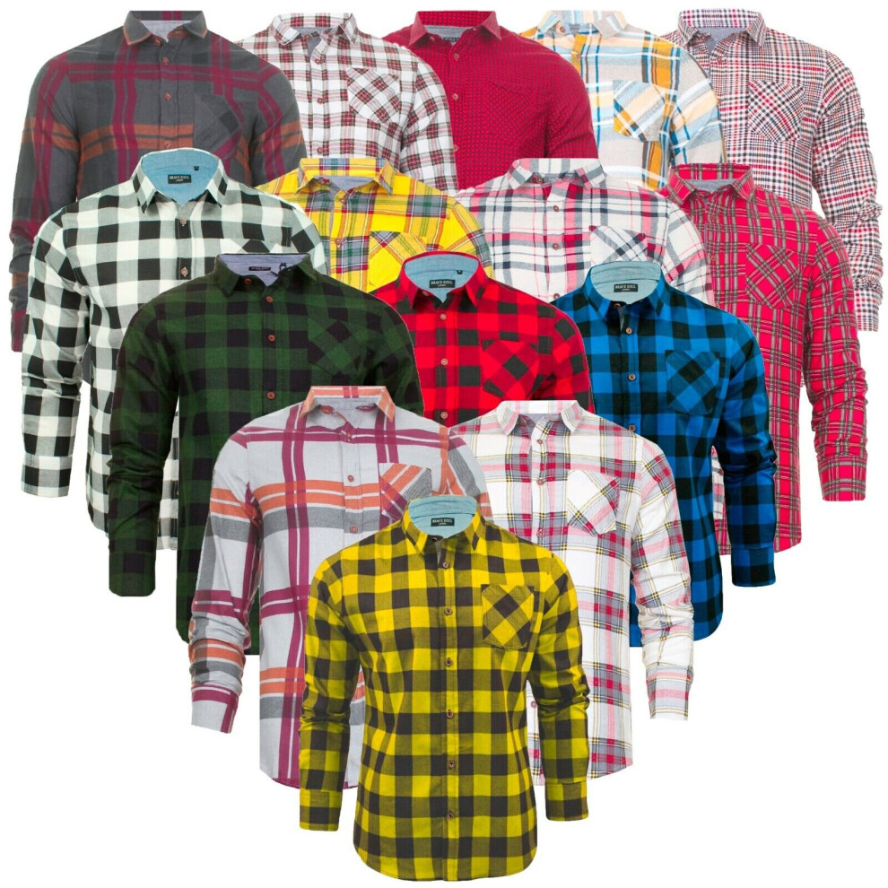 (Various, 2XL XL Large Medium Small) Mens Check Work Shirt Lumberjack Cotton Brushed Flannel Casual Top Brave Soul