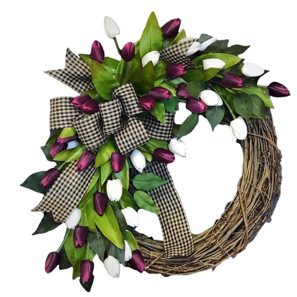 Spring Tulip Wreath Year Round Door Hanging Flower Wreath for Window Wedding