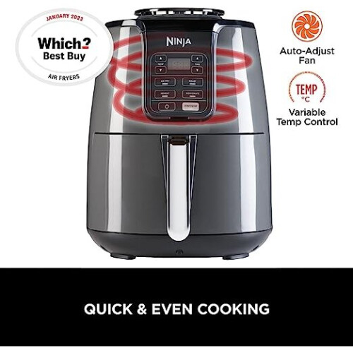 Ninja Air Fryer 3.8 L 1550 W 4 in 1 Uses No Oil Air Fry Roast Reheat Dehydrate Non Stick Dishwasher Safe Basket Cooks 2 4 Portions