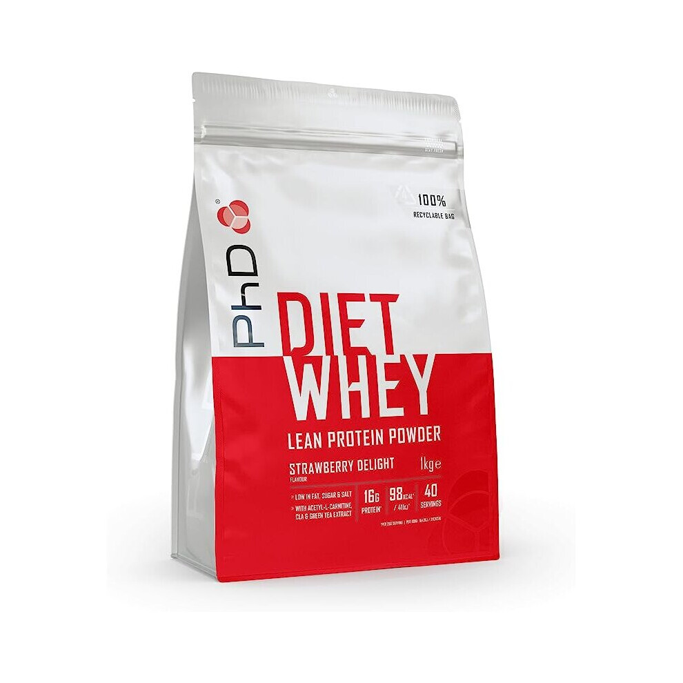 PhD Nutrition Diet Whey High Protein Lean Matrix, Strawberry Delight Diet Whey Protein Powder, High Protein, 40 Servings Per 1 kg Bag