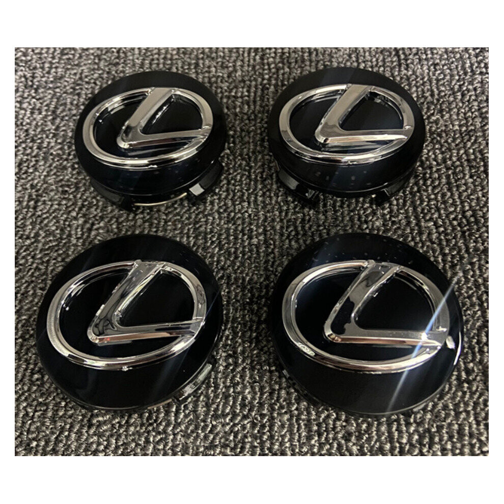 Paktoo Set Of 4 62Mm Lexus Wheel Rim Center Caps - Chrome Plated Emblems, Direct Oem Fit Black