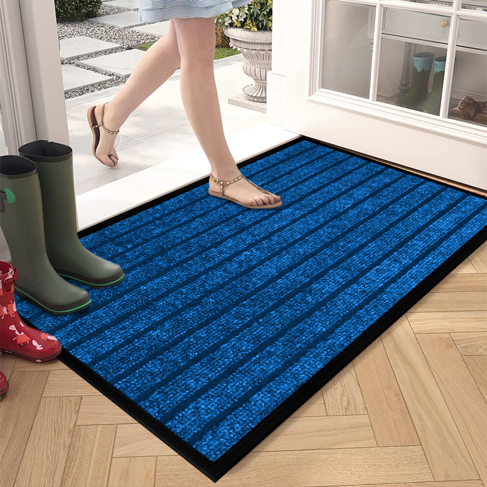 (40x60 cm, Blue) Rubber Door Mats Non-Slip Dirt Trapper Heavy Duty