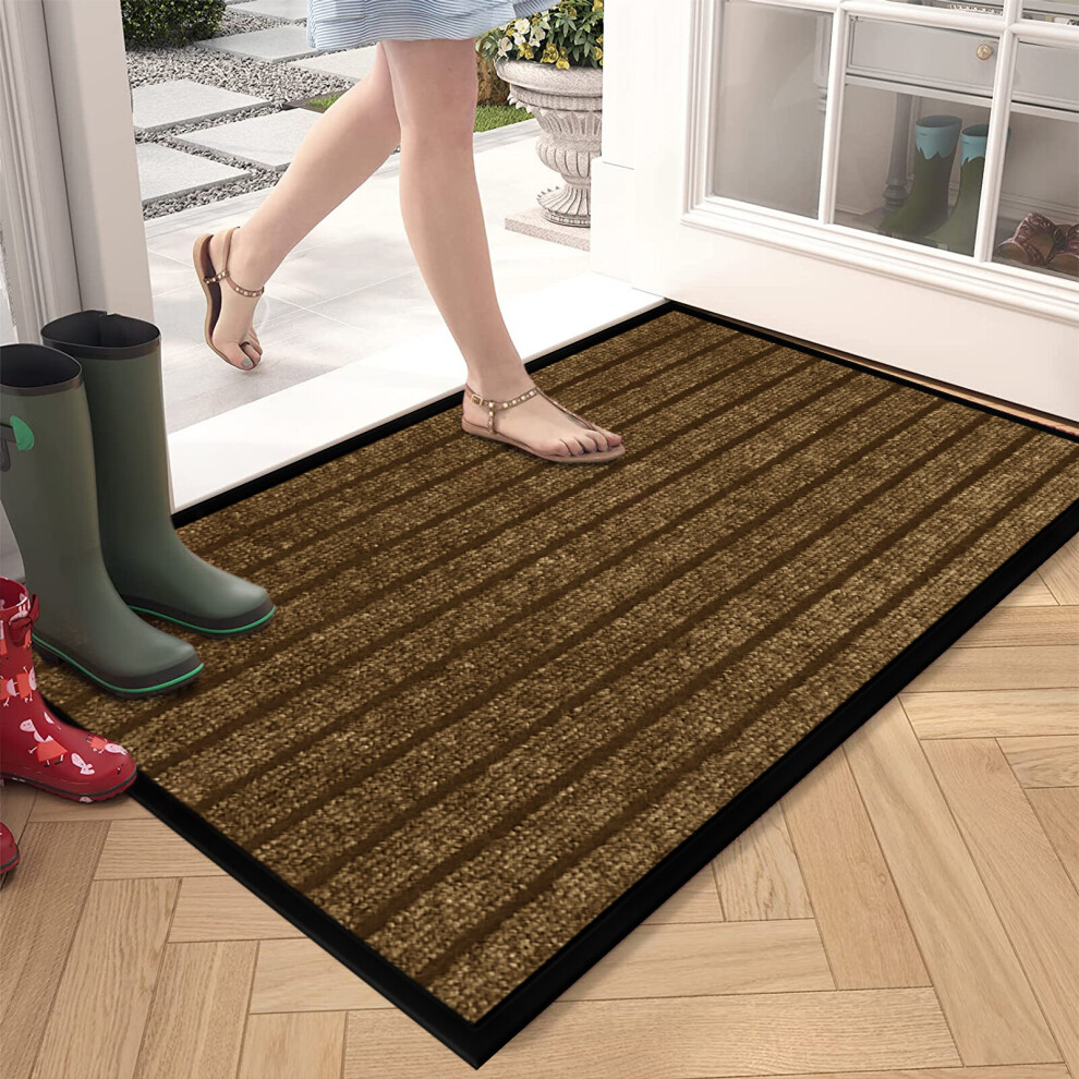 (40x60 cm, Brown) Rubber Door Mats Non-Slip Dirt Trapper Heavy Duty