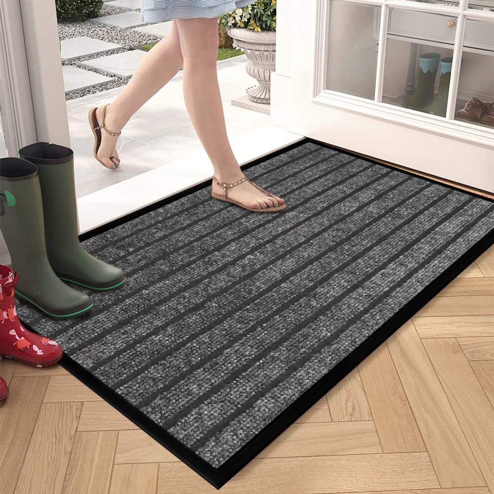 (40x60 cm, Grey) Rubber Door Mats Non-Slip Dirt Trapper Heavy Duty