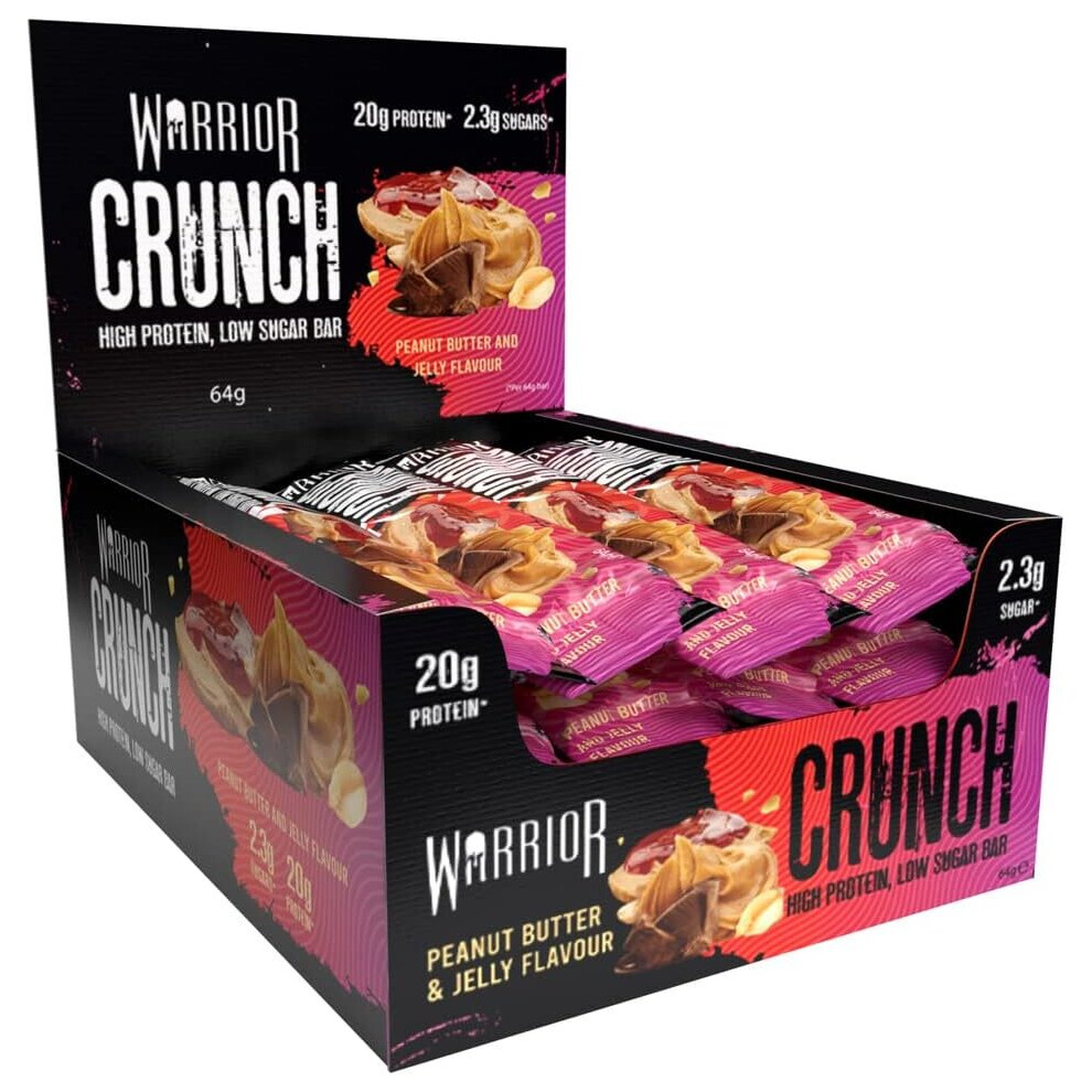 Warrior, CRUNCH - High Protein Bars - 20g Protein Each Bar - 12 Pack x 64g, Peanut Butter Jelly