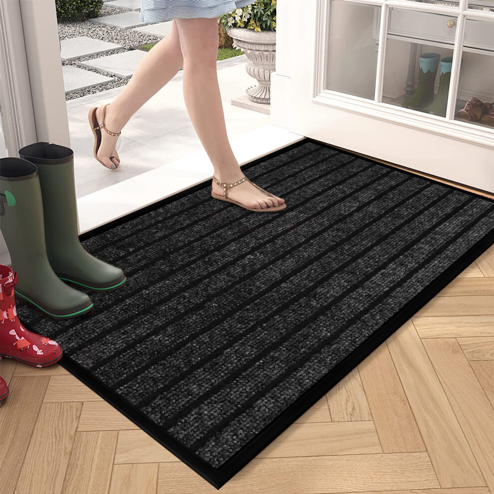 (40x60 cm, Black ) Rubber Door Mats Non-Slip Dirt Trapper Heavy Duty