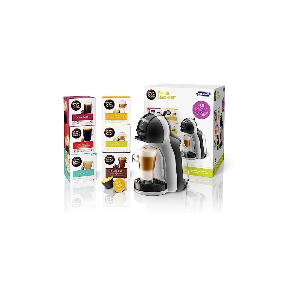 De'Longhi NescafÃ© Dolce Gusto Mini Me, Single Serve Capsule Coffee Machine Starter Kit, Including 6 boxes of Coffee Pods, EDG155.BG, 230 Milliliters