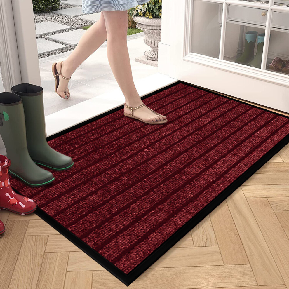 (50x80 cm, Burgundy/ Red) Rubber Door Mats Non-Slip Dirt Trapper Heavy Duty