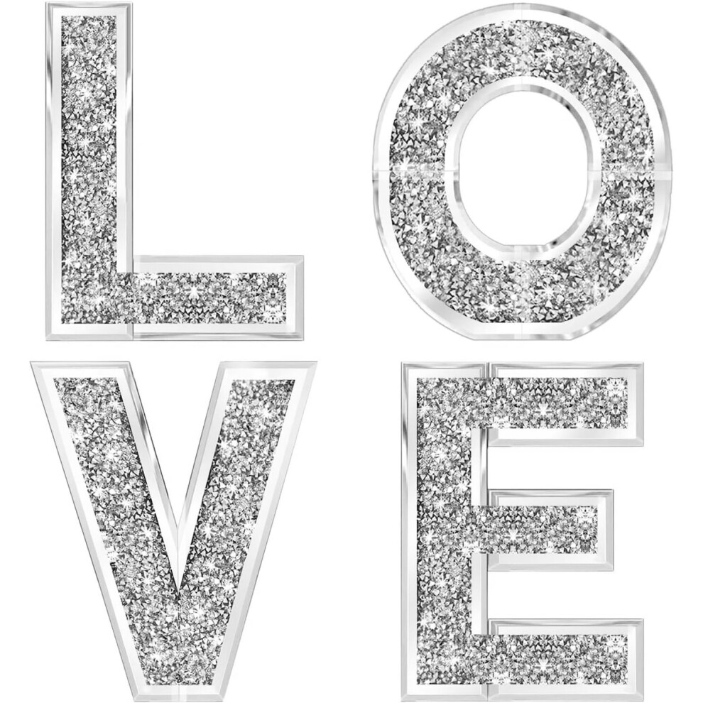 4 Pcs Wall Signs Silver Crystal Diamond LOVE Letters Wall Decoration