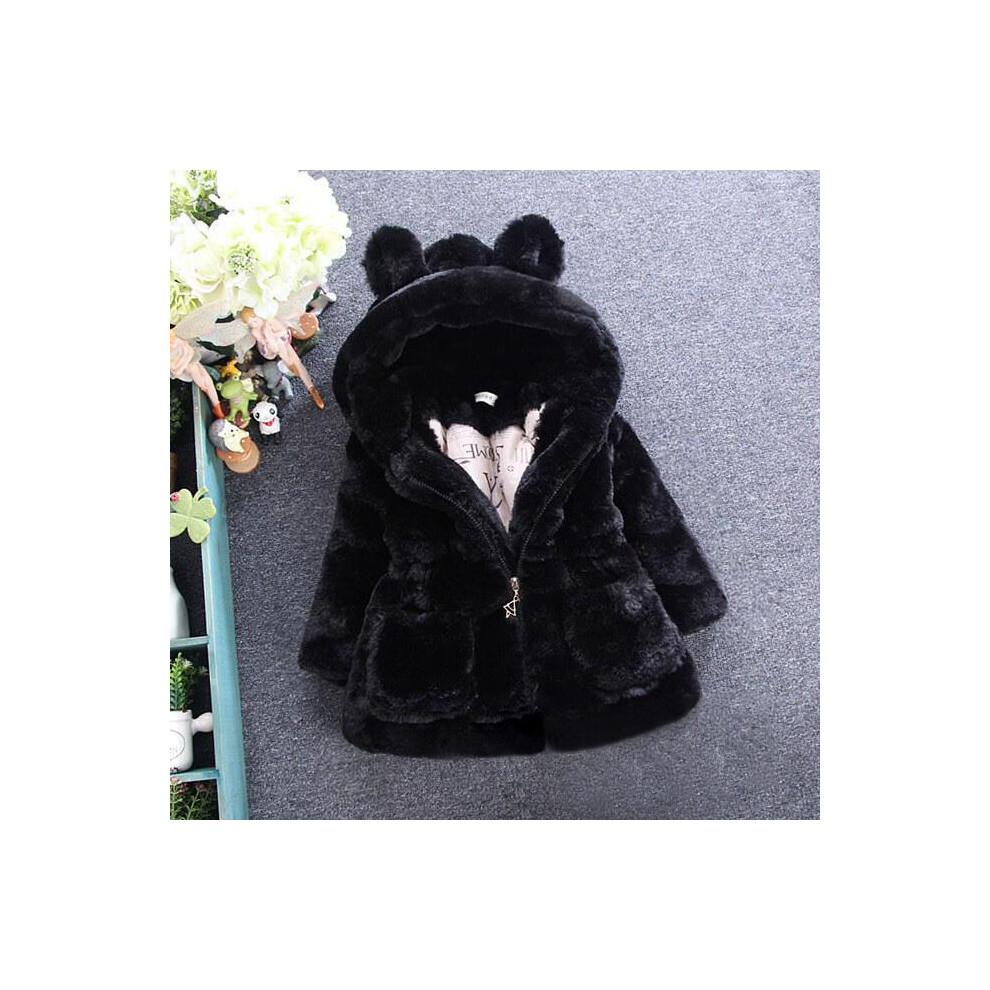 (Black, 2-3 Years) Baby Kids Girls fur Coat jackets Hooded Winter