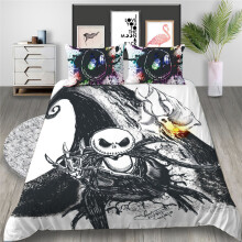 (White Black, EU-Single-2pcs-135*200cm) The Nightmare Before Christmas Bedding Set Quilt Duvet Cover Pillowcase Us Eu