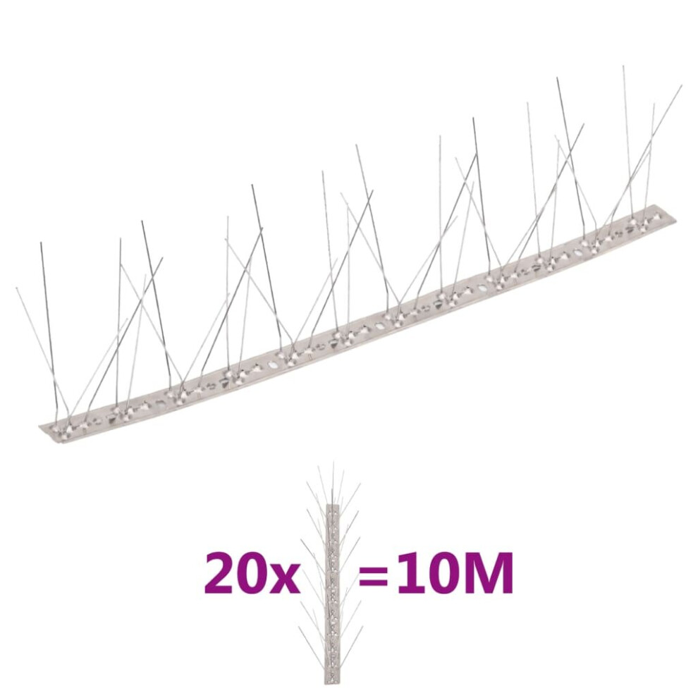 vidaXL 5-row Stainless Steel Bird & Pigeon Spikes Set of 20 10 m Pest Control