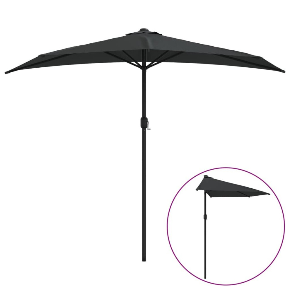 vidaXL Balcony Parasol with Aluminium Pole Umbrella Black 270x144x222 cm Half