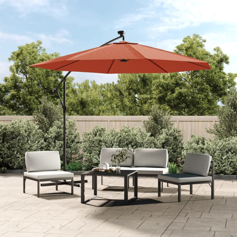 Vidaxl Cantilever Garden Parasol With Led Lights And Steel Pole Terracotta