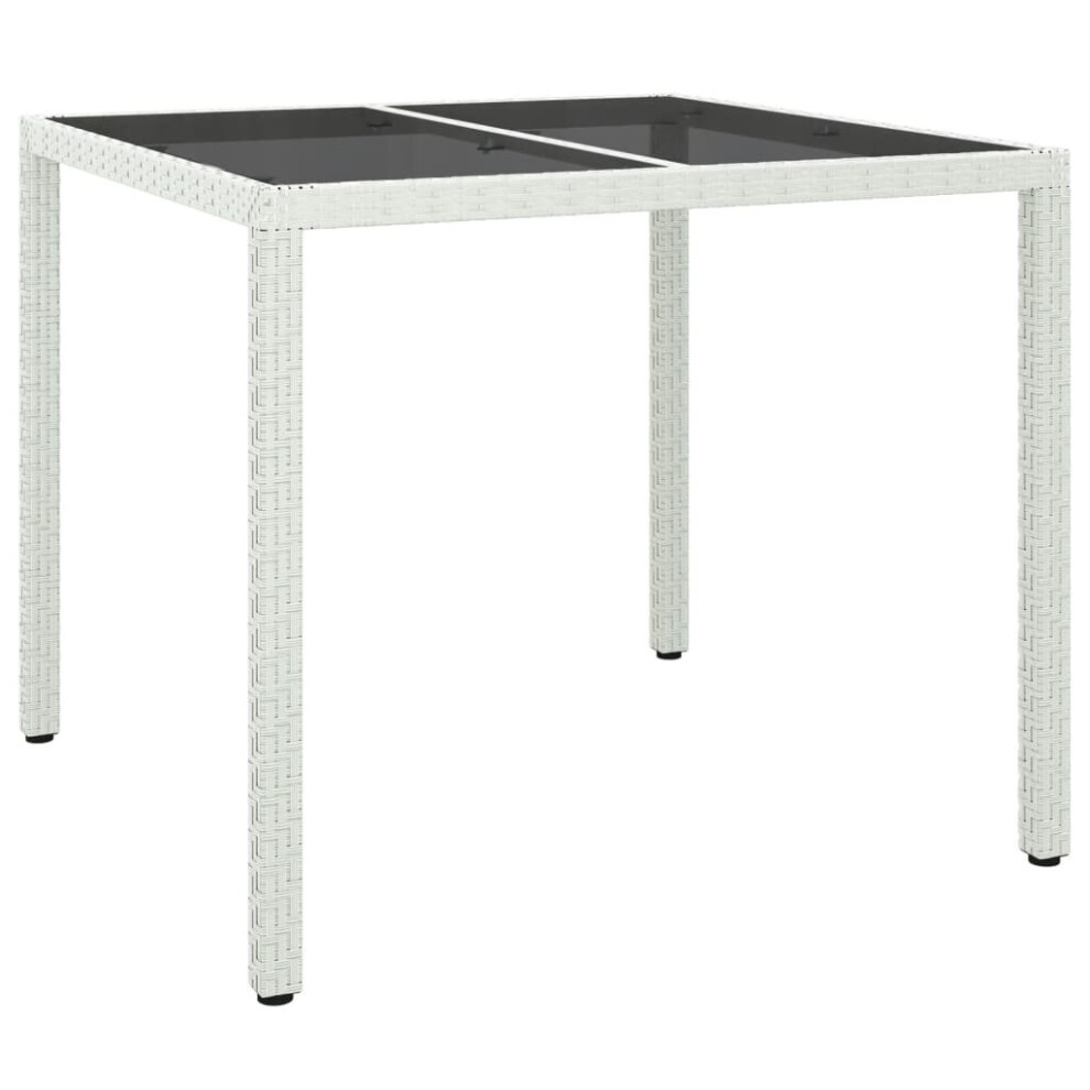 Vidaxl Garden Table Tempered Glass And Poly Rattan White Patio Dinner Table