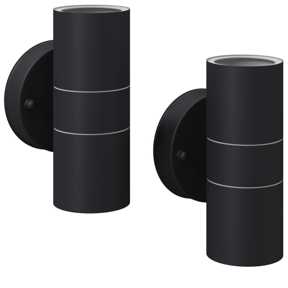 vidaXL 2x Outdoor LED Wall Lights Stainless Steel Up/Downwards Black Lamp