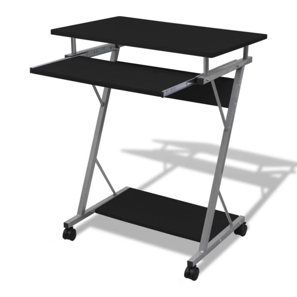 vidaXL Compact Computer Desk with Pull-out Keyboard Tray Black Office Stand