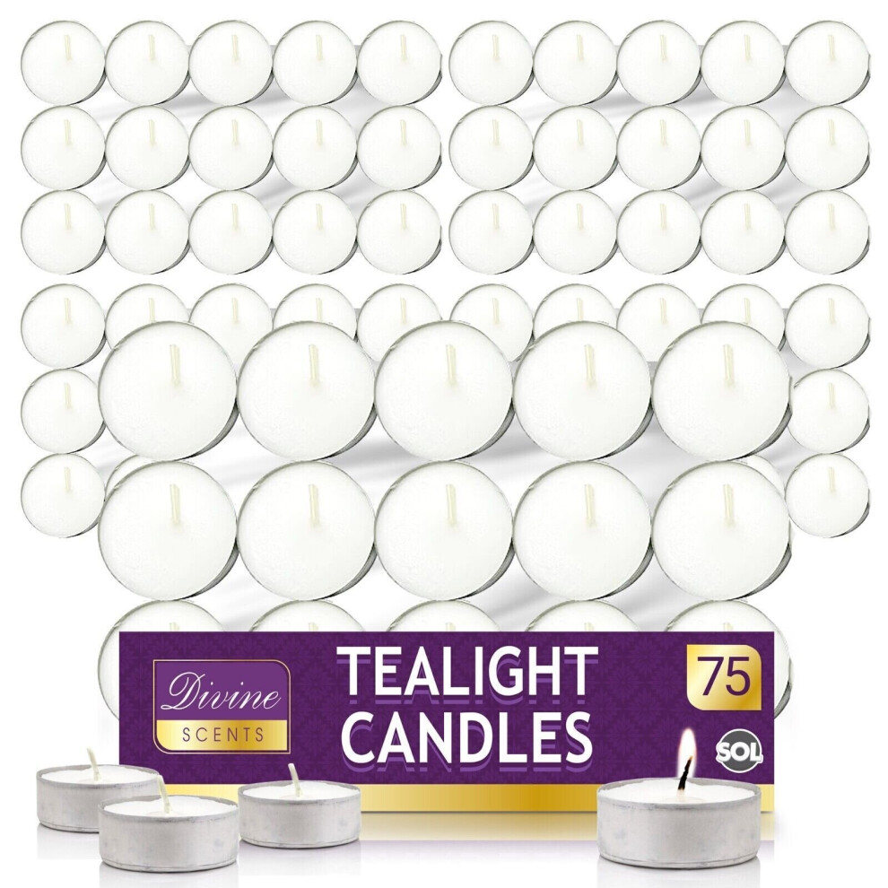 75pk Tea Lights White Unscented Unfragranced Night Candles 3.5 Hour T Tealights