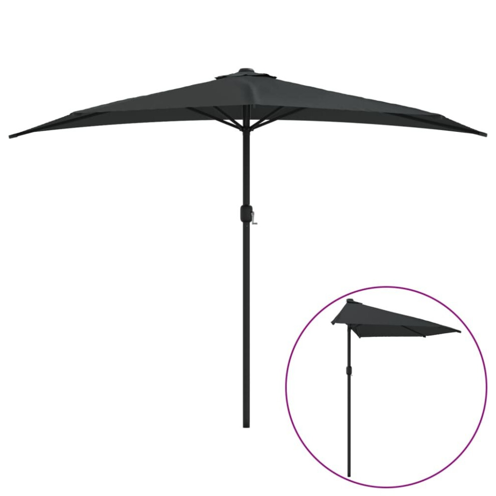 Vidaxl Balcony Parasol With Aluminium Pole Umbrella Black 300X155x223 Cm Half