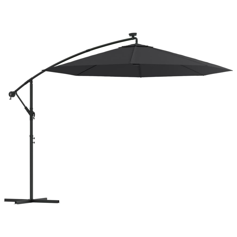 Vidaxl Cantilever Garden Parasol With Led Lights And Steel Pole Umbrella Black