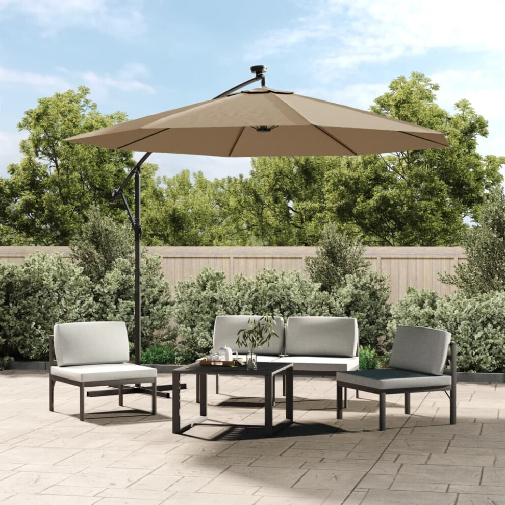 Vidaxl Cantilever Garden Parasol With Led Lights And Steel Pole Umbrella Taupe