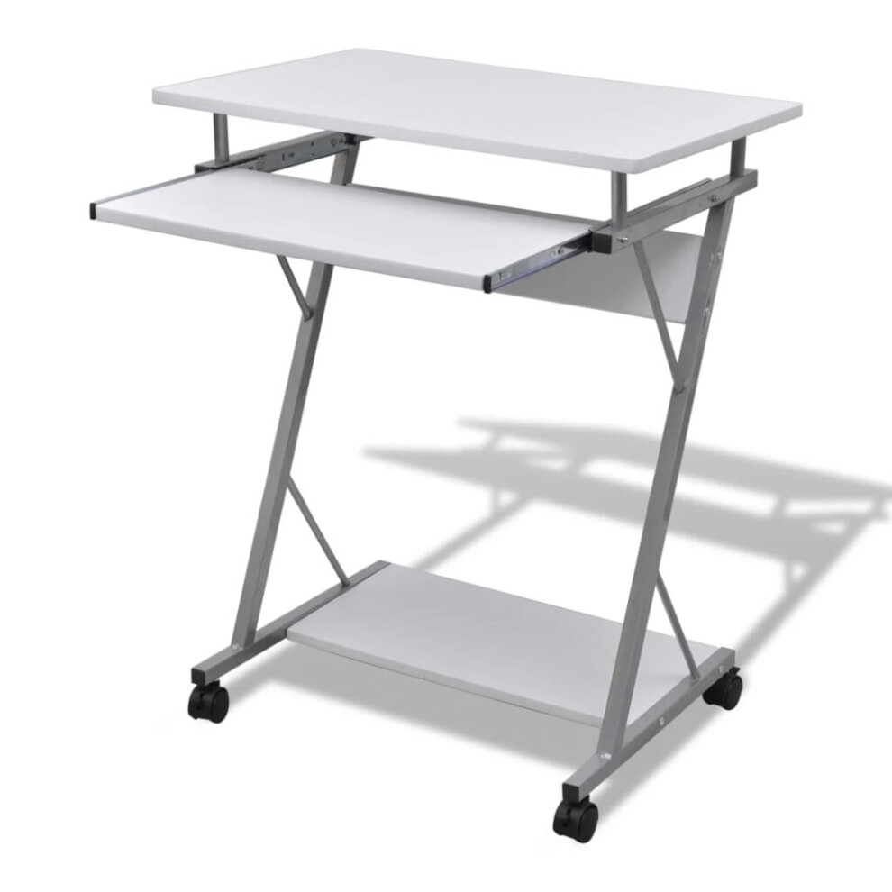 vidaXL Compact Computer Desk with Pull-out Keyboard Tray White Office Stand