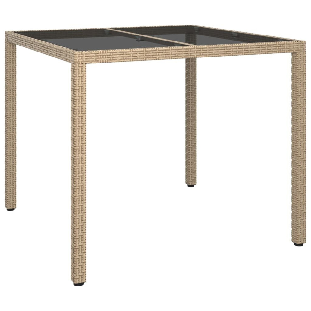 Vidaxl Garden Table Tempered Glass And Poly Rattan Beige Patio Dinner Table