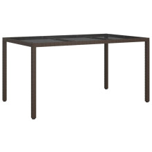 vidaXL Gartentisch 150x90x75 cm Gehärtetes Glas Poly Rattan Braun