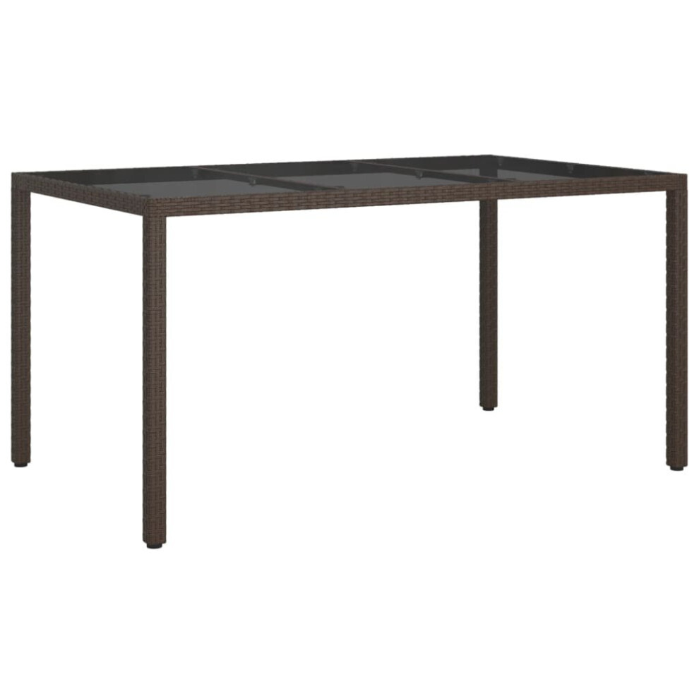 Vidaxl Garden Table Tempered Glass And Poly Rattan Brown Patio Dinner Table