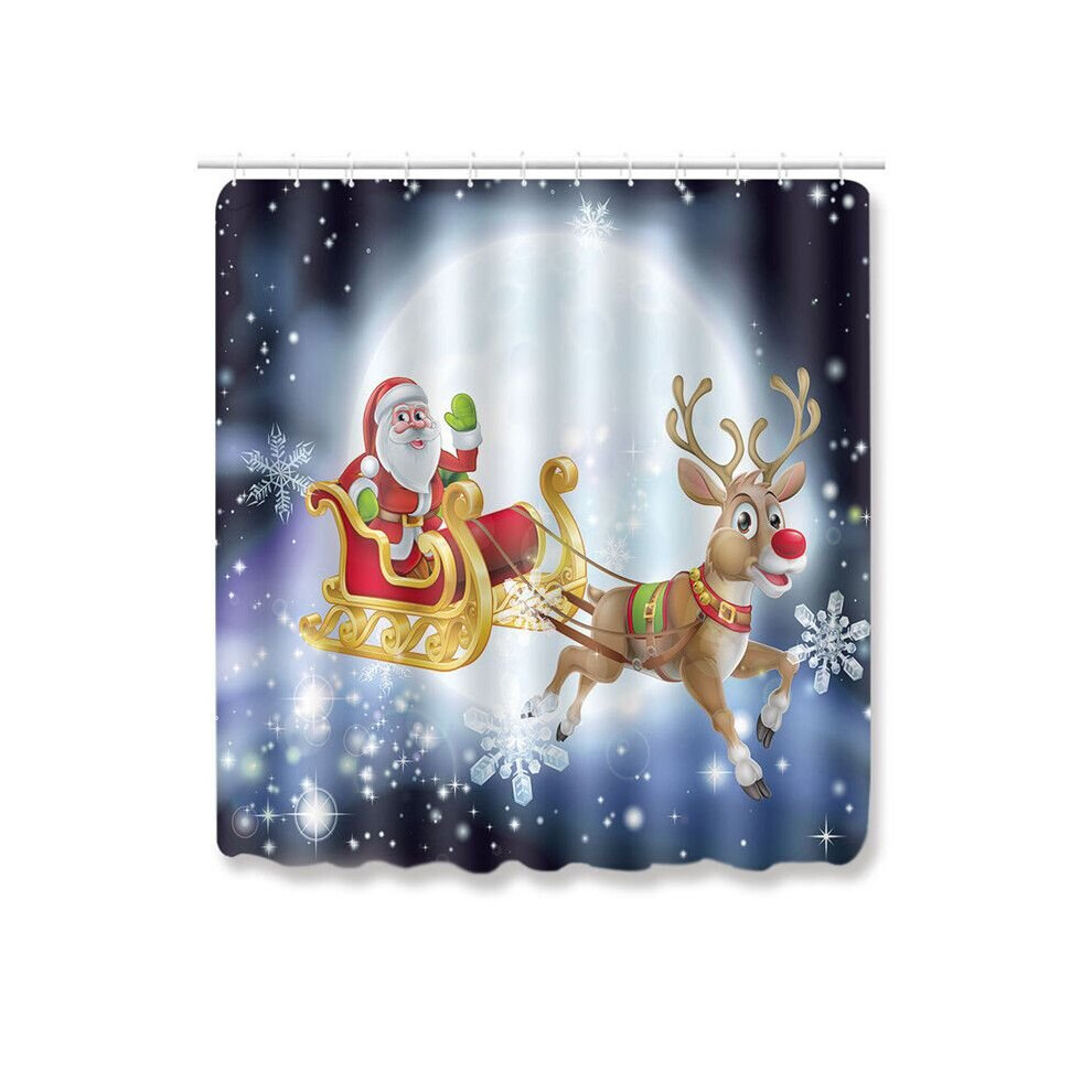(Sleigh-180x180cm) 4pcs Christmas Shower Curtain Toilet Cushion Set Cover Mat Pad Rug Bathroom Xmas