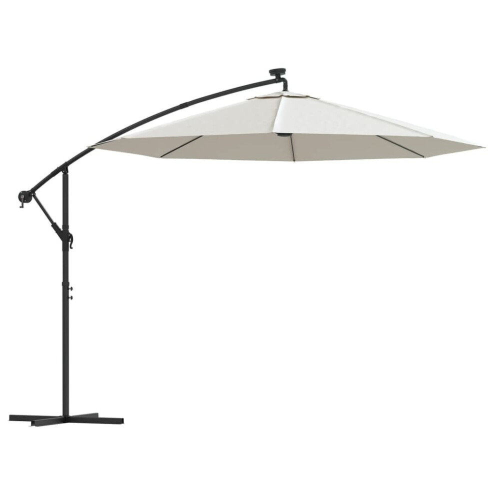 vidaXL Hanging Parasol with LED Lighting 300cm Sand Metal Pole Patio Umbrella