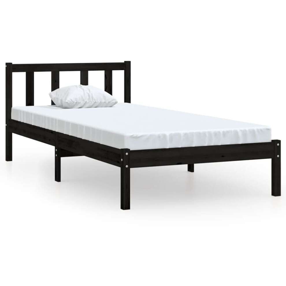 vidaXL Bed Frame Platform Bed Black Solid Wood Pine 75x190 cm Small Single