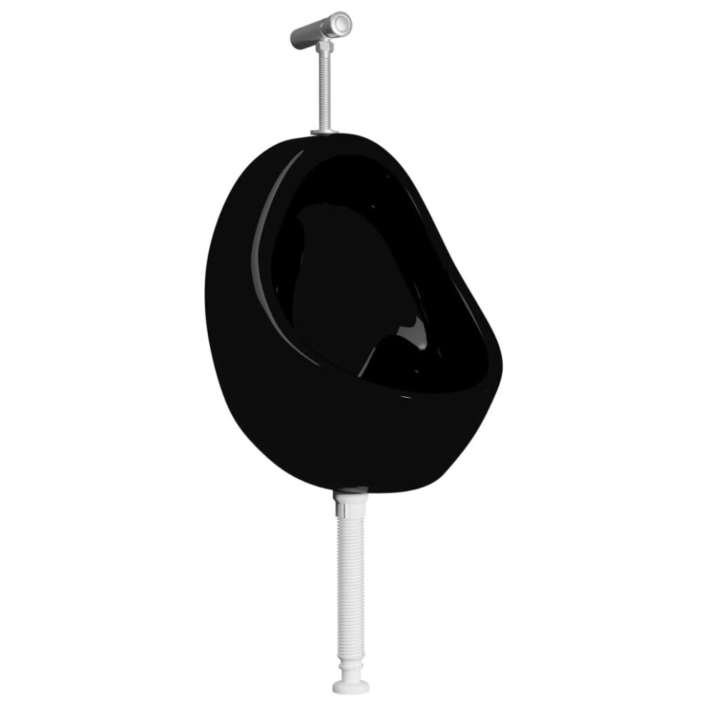 vidaXL Wall Hung Urinal with Flush Valve Ceramic Black Wall-mounted Urinal