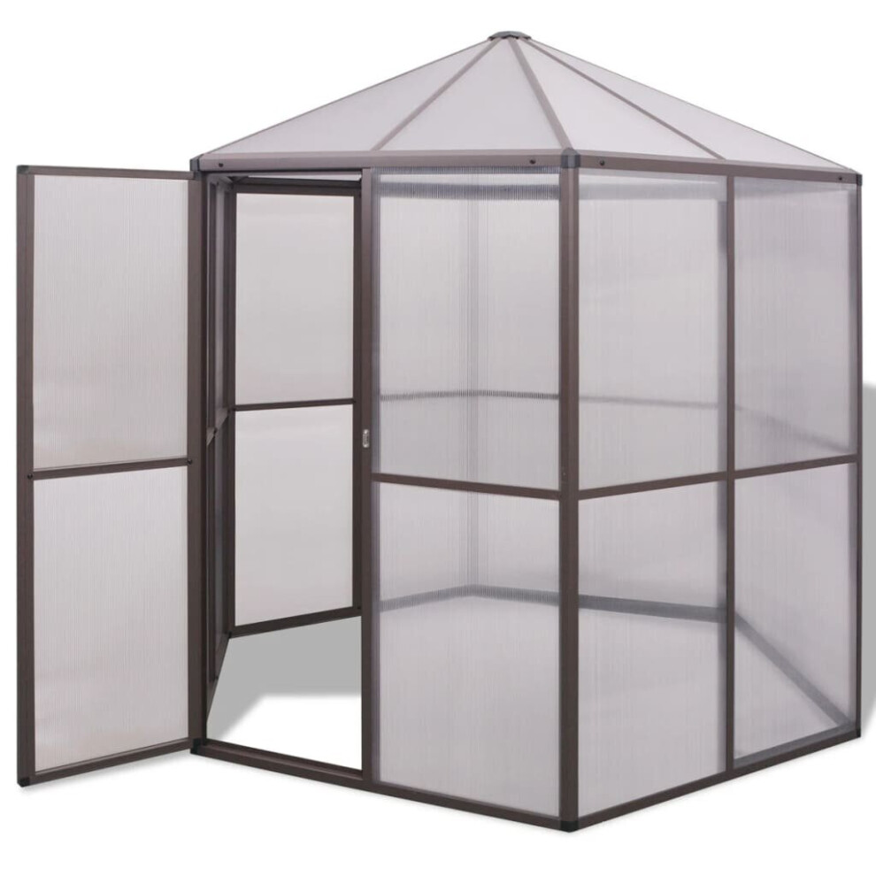 vidaXL Greenhouse Aluminium Brown Grow Plants Growhouse Slide Door Structure