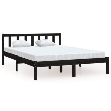 vidaXL Bed Frame Bed Base Platform Bed Black Solid Wood Pine 135x190 cm Double