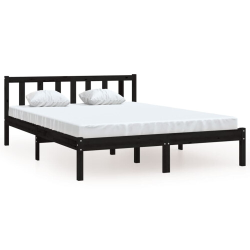 VidaXL vidaXL Bed Frame Bed Base Platform Bed Black Solid Wood Pine 135x190 cm Double